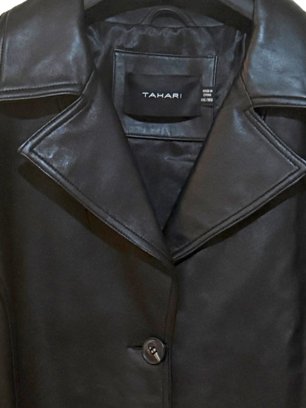 Tahari Black 100% Genuine Leather Trench Coat Belted XXL. Like New! - Picture 2 of 11